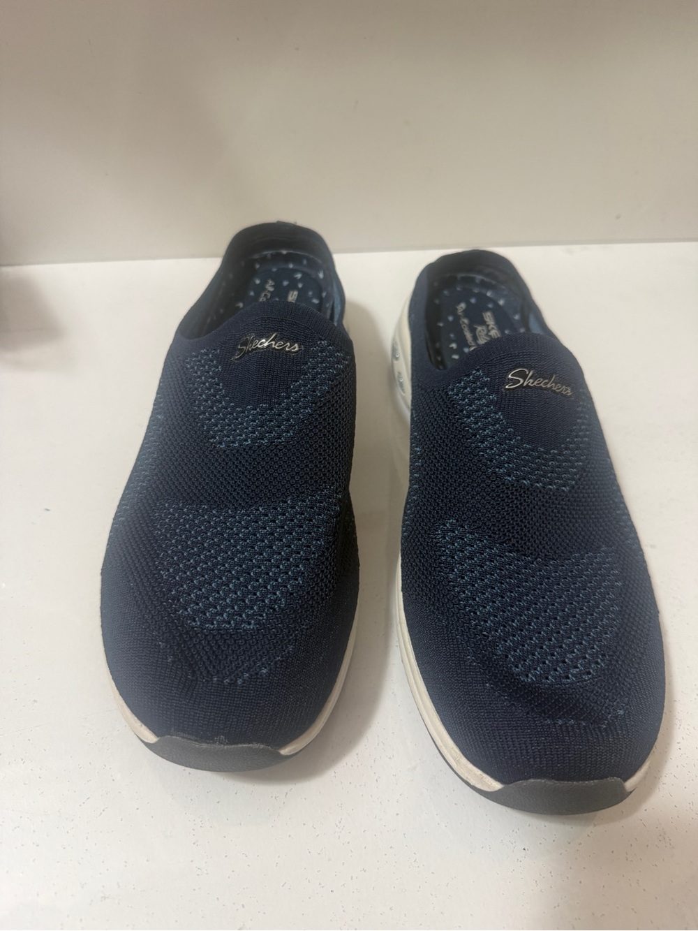 Skechers Men's Slip-On Knit Sneakers - Navy & White